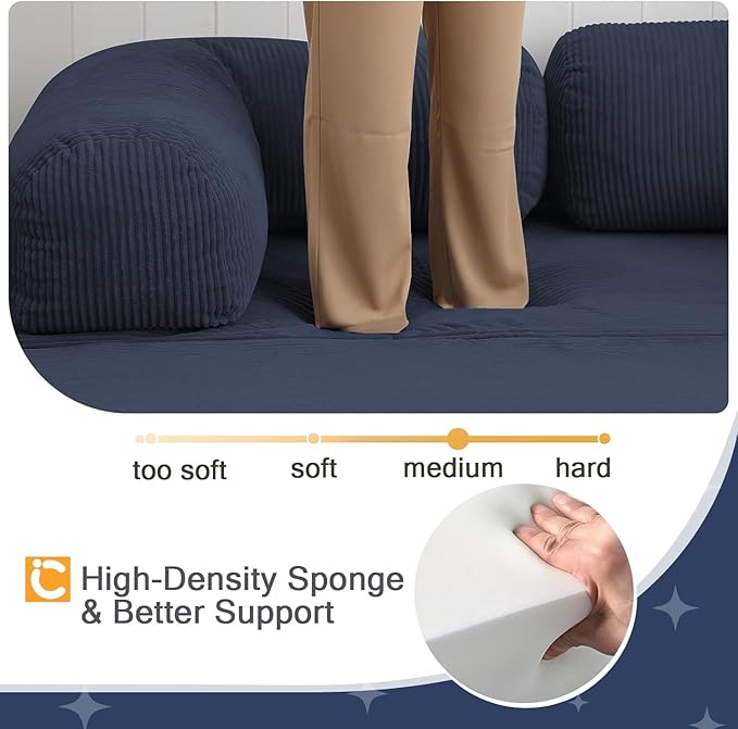 COMAX Folding Sofa Bed Queen, 4-in-1 Foldable Floor Couch Convertible Futon Sofa with Armrests, Sleeper Mattress Fold Out Chair Bed Comfy Portable Lounge Guest for Living Room Bedroom, Navy Blue