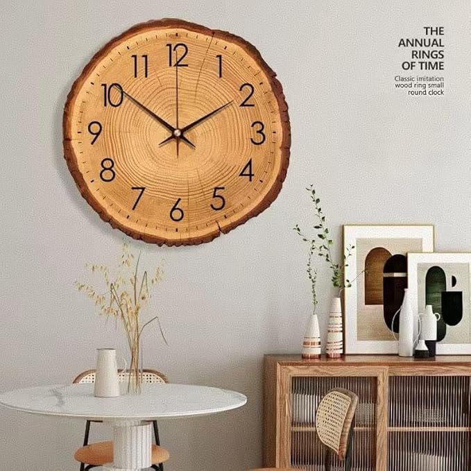 Rustic Wood Wall Clock, Silent Non-Ticking, 12 Inch Round, Battery Operated, Farmhouse Style, for Home, Kitchen, Bathroom, Bedroom, Office