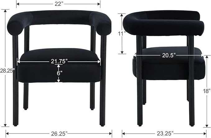 Mid-Century Modern Dining Chairs Set of 6, Armrest Barrel Dining Chairs Side Accent Chairs with Curved Back, Upholstered Wood Armchairs for Kitchen/Dining Room, Velvet Black