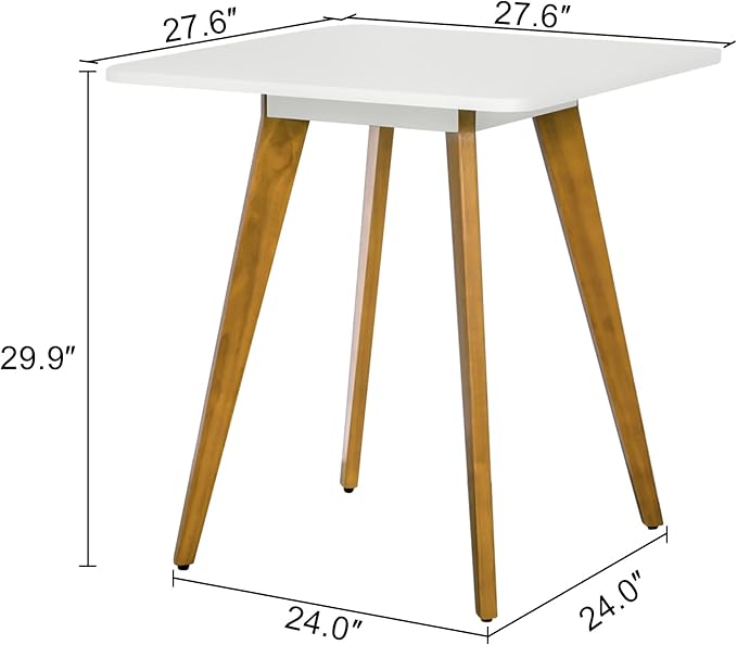 27.6" Square Dining Table for 2-4 Person - Small Kitchen Table with Soild Wood Legs Mid Century Modern Table for Dinning Room, Kitchen,Small Speace (White)