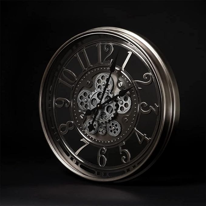 INFINITY TIME 21 Inch Moving Gear Wall Clock Modern, Large Vintage Industrial Steampunk Wall Clocks for Living Room Decor,Gunmetal Arabic Numeral