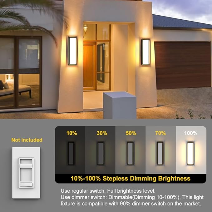 Sytmhoe LED Square Outdoor Wall Lights,16inch 3000K 10%-100% Dimmable Exterior Wall Light Aluminum&PC Body Waterproof IP65 led Porch Light for House Patio Garage Garden