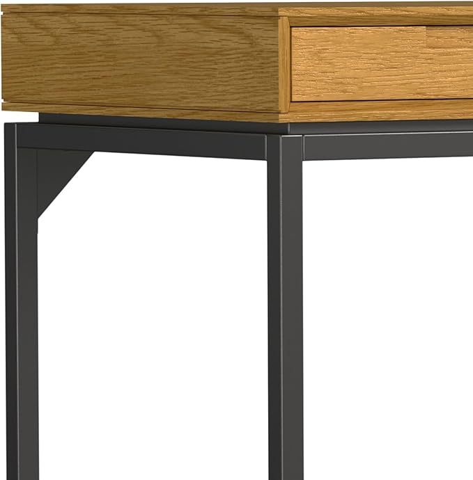 SIMPLIHOME Banting Desk - 72-Inch Wide Solid Oak Veneer and Metal Writing Desk in Oak, Modern Industrial Home Office Computer Table for Study with 2 Drawers and Flip-Down Keyboard Tray