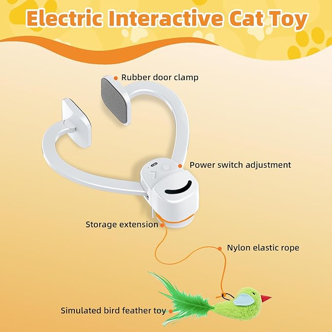 Interactive Cat Toys for Indoor Cats Automatic Electric Flying Bird Feather Wand Toy - Best Kitten & Adult Cat Enrichment Toy Hanging Electric Kitty Toys for Bored Cats