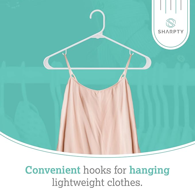 Sharpty Plastic Hangers Clothing Hangers Ideal for Everyday Standard Use (White, 60 Pack)