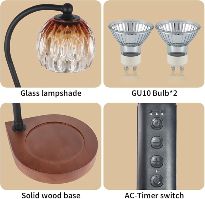 Candle Warmer Lamp, Electric Candle Warmer Birthday Gifts for Women Mom, Candle Lamp Warmer with Timer for Home Decor Housewarming Christmas (Black-Brown)