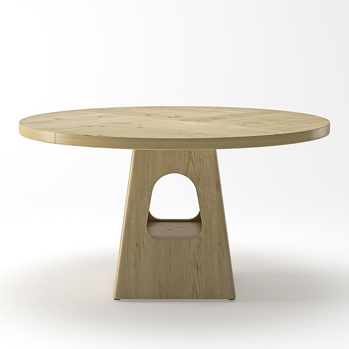 Round Dining Table for 4, Farmhouse 47 Inch Wood Dinner Tables with Storage Base for Kitchen Dining Living Room 4-6 People Gathering, Natural