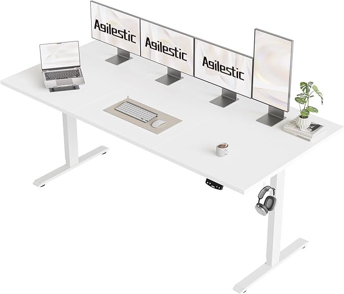 Agilestic Electric Standing Desk, Extra Large 71 x 31.5 Inches Height Adjustable Desk, Sit Stand Up Workstation for Home Office, Ergonomic Rising Gaming Computer Table with Memory Preset,White