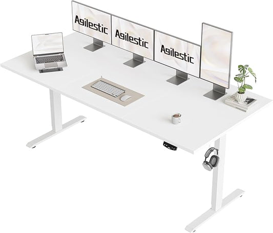 Agilestic Electric Standing Desk, Extra Large 71 x 31.5 Inches Height Adjustable Desk, Sit Stand Up Workstation for Home Office, Ergonomic Rising Gaming Computer Table with Memory Preset,White