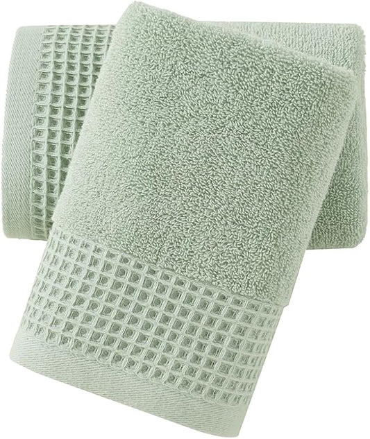 sense gnosis Green Hand Towels Terry & Waffle Weave Design Premium 100% Cotton 2 PC Towel Set Soft Absorbent Quickdry Spring Decorative Bathroom Hand Towel 13X 29 Inch