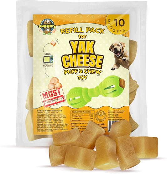 Tibetan Dog Chew Nuggets Refill Pack for Yak Cheese Puff & Chew Toy | 10 All-Natural, Easy-to-Digest Yak Cheese Nuggets | Must Microwave to Puff | Supports Gut Health & Teeth Cleaning