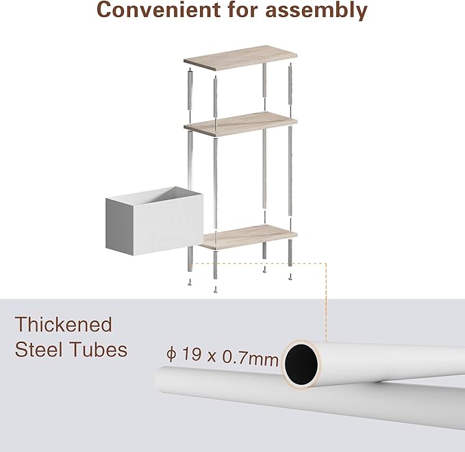 Narrow Side Table with Fabric Basket, Set of 2 End Table for Small Spaces, Slim Nightstand with 3-Tier Storage Shelf, Sofa Beside Table, for Living Room, Bed Room, Natrual Oak