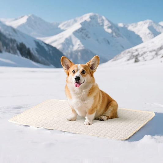 Soulbond Cooling Mat for Large Dogs - 25"x35" Washable Cooling Pad for Dogs & Cats, QMAX>0.3, Anti-Slip Bottom, Portable Summer Cool Pet Bed Pad for Outdoor/Indoor/Cars/Travel Use, Pearl White