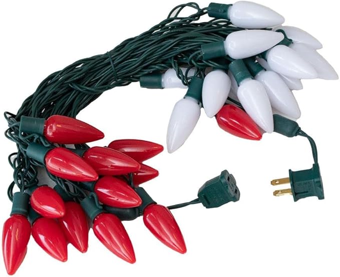 Novelty Lights 25FT C9 LED Ceramic Christmas Lights (25 Bulbs) Novelty Lighting, C9 Christmas Lights Outdoor (Red/Pure White)