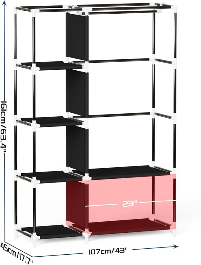 Mavivegue Portable Closet,Portable Closet,Wardrobe,Storage Closet with Cover,Free Standing Closet for Bedroom,Black,2 Rows, 43" W x 18" D x 64" H