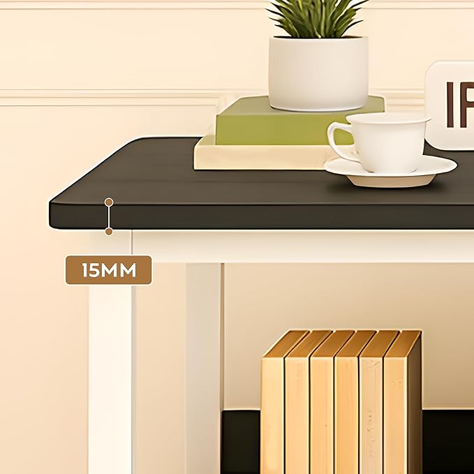 Premium Modern Wooden Computer Desk White Wooden Drawers & Bookshelf - Black Wood Top Writing Table with Strong Iron Frame for Home Office & Study 47.24W x 19.68L x 29.13H Inches