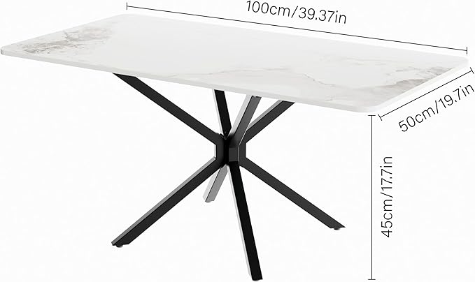 White Marble Coffee Table Modern 40 Inch Living Room Table with Rectangle Sintered Stone Top and Black Metal Legs Stylish Center Table for Living Room Bedroom