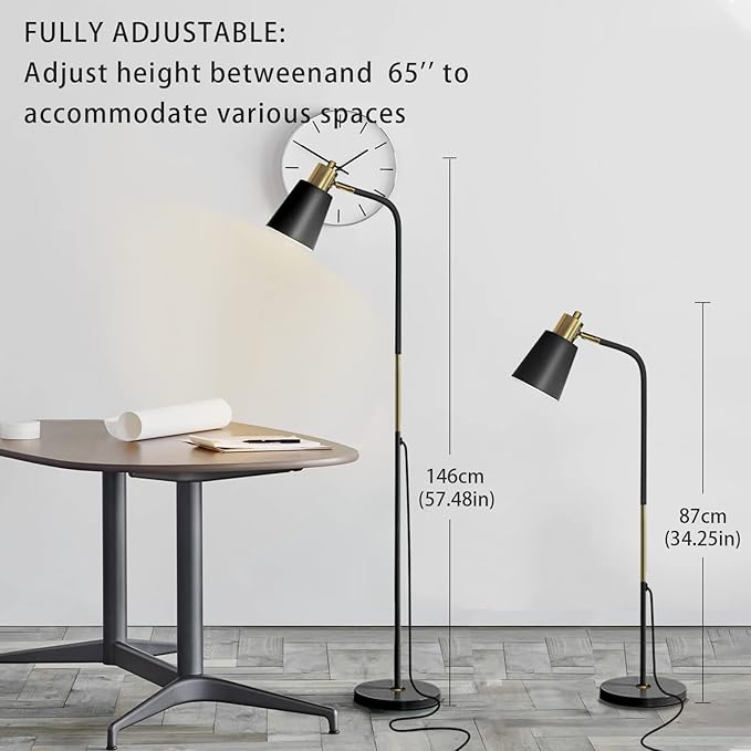 Floor Lamp, Dimmable Floor Lamps for Living Rooms & Bedrooms, Farmhouse Reading Lamp - Standing, Adjustable Metal Heads Indoor Task Lighting for Living Room Bedroom Office (Dimmable Black)
