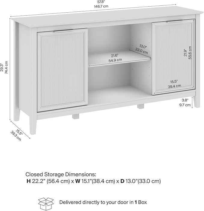Bush Home 58-inch Sideboard Storage Cabinet, Dining Room Furniture, Camille Collection, Onyx Birch