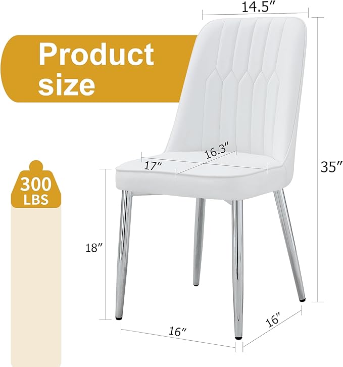 Dining Chairs Set of 6, Equipped with PU Leather Backrest Cushions and Metal Legs, Suitable for Restaurants, Kitchens, and Dining Room Chairs