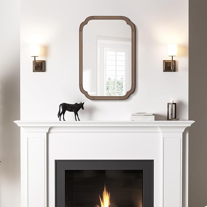 WallBeyond 20" x 30" Rounded Corner Arch Wall Mirror with Wood Frame for Entryway, Living Room or Bedroom Home Decor - Light Woodgrain [20" x 30" Walnut]