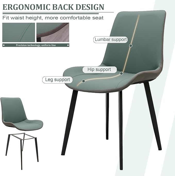Dining Chairs, Modern PU Leather Dining Room Chair with Sturdy Metal Legs, Upholstered Seat Dinner Chairs Accent Side Chairs for Indoor Kitchen Living Room (Green & Dark Grey, Set of 8)