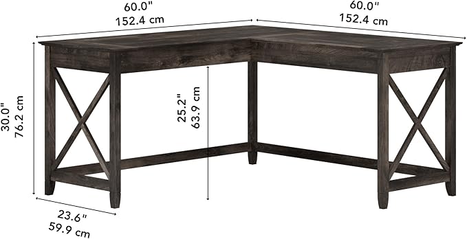 Bush Furniture Key West 60W Modern Farmhouse L Shaped Desk in Dark Gray Hickory, 60-Inch Corner Computer Table for Home Office Workspace