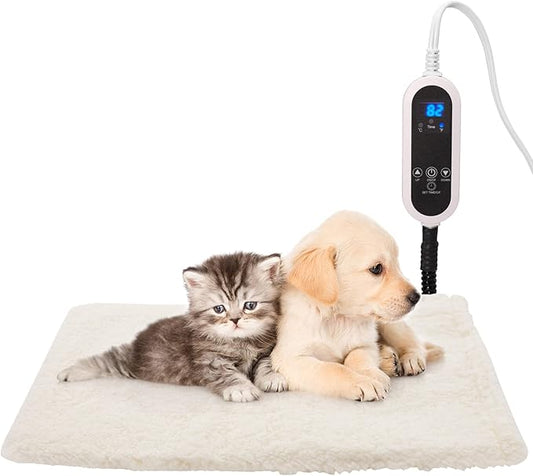Pet Heating Pad,LED Real-Time Display of Heating Pad Temperature,Heaed Bed for Dogs Cats,Preset Temperature and time.with Includes Soft Washable Fleece Cover,17 "X 26"