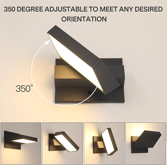 Outdoor Wall Light 350° Rotate Modern Wall Sconce Minimalist Style Wall Mount Light Aluminum Outside Light Fixture No Glare high Brightness 3000K LED Warm Lights for Porch/Front Door