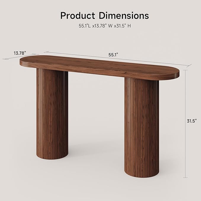 ONBRILL 55 Inch Fluted Entryway Table, Wood Console Table, Couch Tables Behind Sofa, Farmhouse Style, Modern Sofa Stand for Entrance Hallway Living Room Foyer (Walnut)