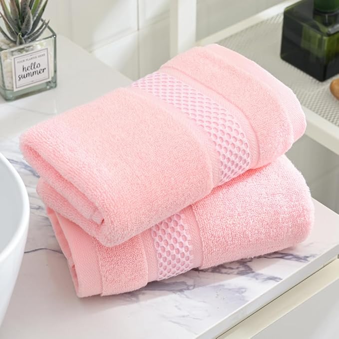 sense gnosis Pink Hand Towel Set of 2 Super Soft 100% Cotton Absorbent Plush Bath Hand Towels for Bathroom Home Decorative 13 X 29 Inches