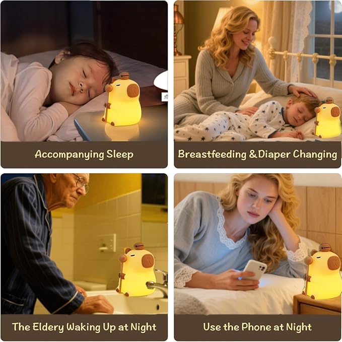 Capibara Night Light for Adults Kids,Cute Silicone Dimmable Animal Nightlight with 7 Colors,Rechargeable Bedside Touch Lamp for Christmas Gifts Toddler Baby Kids Kawaii Room Decor