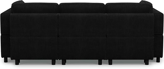 Modular Sectional Sofa 6 Seat Corduroy Sectional Sofa with Storage Ottoman, Comfy Modular Couch Sleeper Sofa Bed, Sectional Couches for Living Room, Black