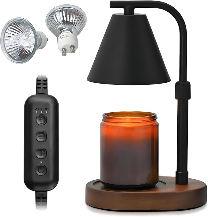 SOKCVSEA Candle Warmer Lamp Timer Height Adjustable, Birthday Gifts for Women Mom Gifts, House Warming Gifts New Home Decor, Wax Melt with 2 Bulbs Blacks