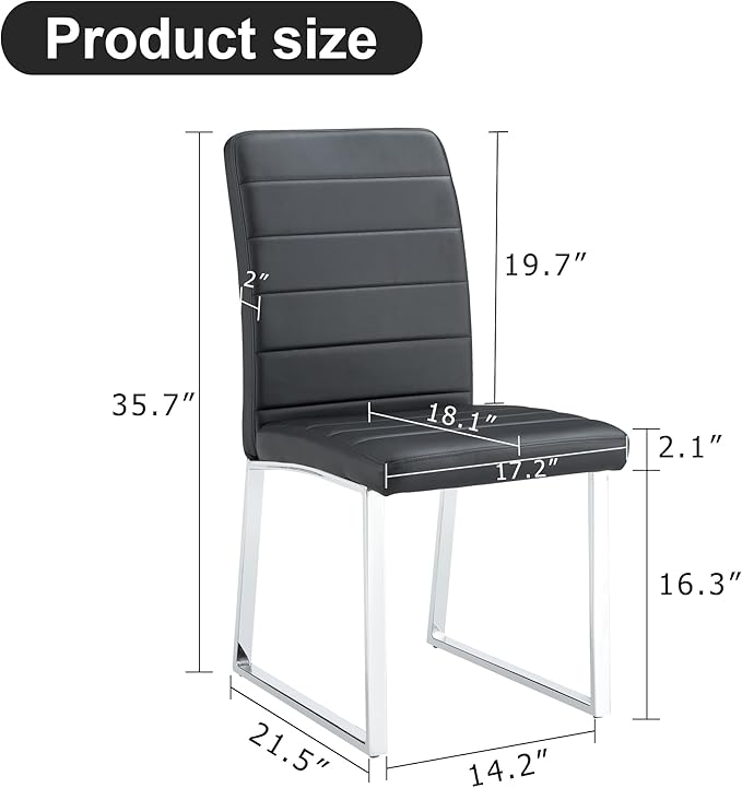 Modern Dining Chairs Set of 4, White Faux Leather Kitchen Chairs, Upholstered Armless Dining Room Chair with Gold Mental Legs Heavy Duty, Comfortable (Black Chairs, Set of 2)