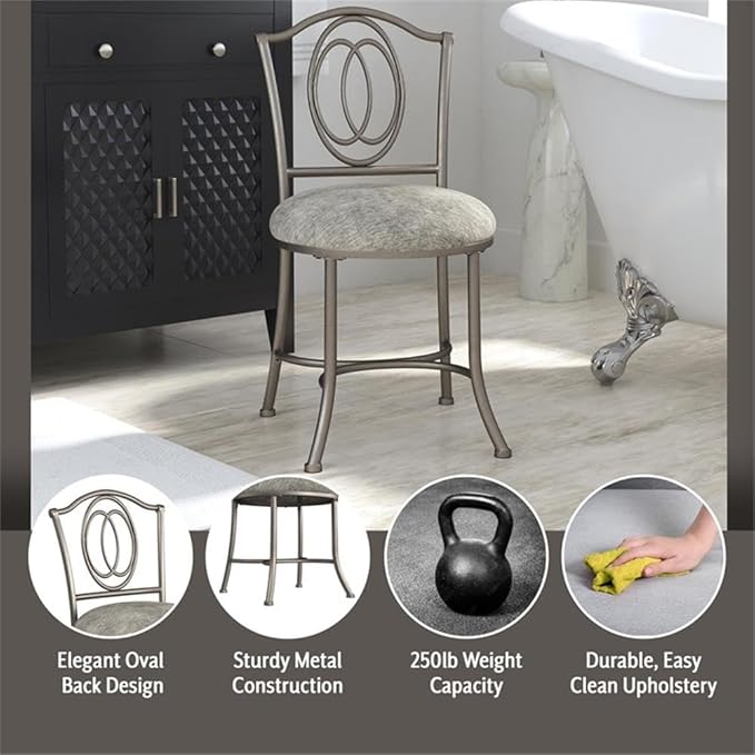 Hillsdale Emerson Metal Vanity Stool, Silver, 51053A