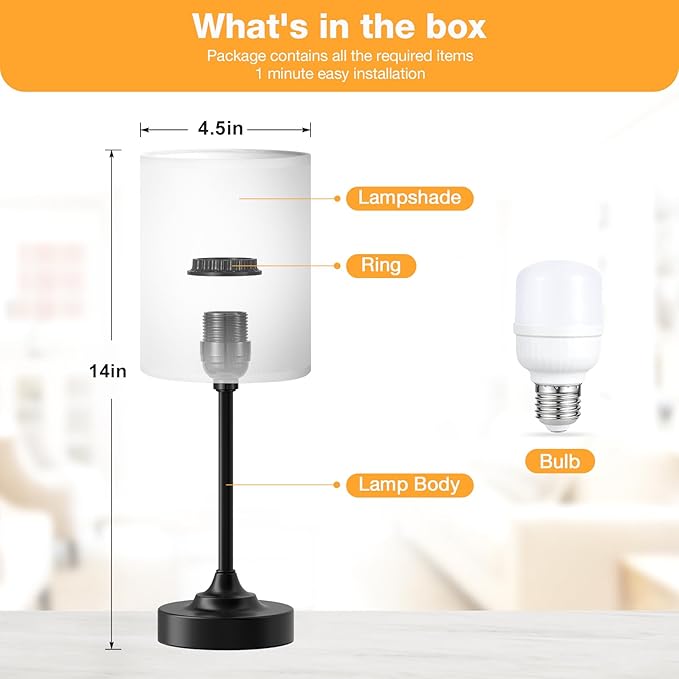 Fenmzee Touch Nightstand Bedroom Lamp - 3 Way Dimmable Bedside Lamp, Small Table Lamp Linen Lampshade for Office Desk, LED Bulb Included