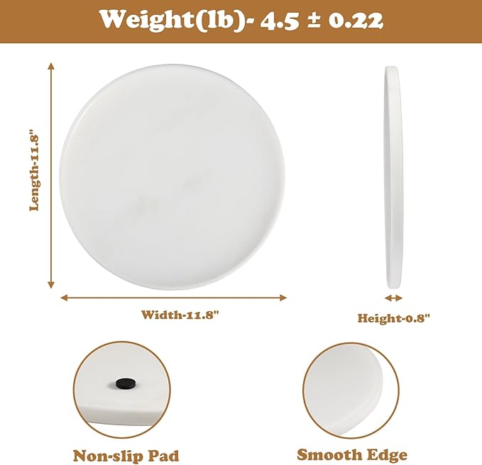11.8inch Round Marble Serving Tray for Kitchen and Coffee Table, Bathroom Vanity Tray for Counter, White Decorative Catchall Tray for Jewelry, Namib Fantasy
