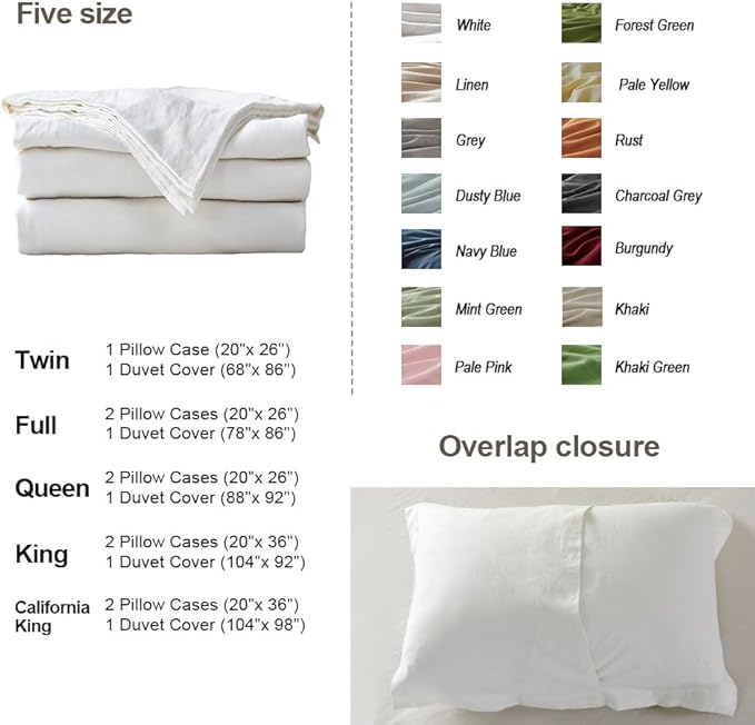 Simple&Opulence French Linen Duvet Cover Set 78" x 86"- 3 Pieces (1 Comforter Cover,2 Pillowcases)- Natural Flax Cotton Blend-Solid Color Breathable Farmhouse Bedding-Off White, Full
