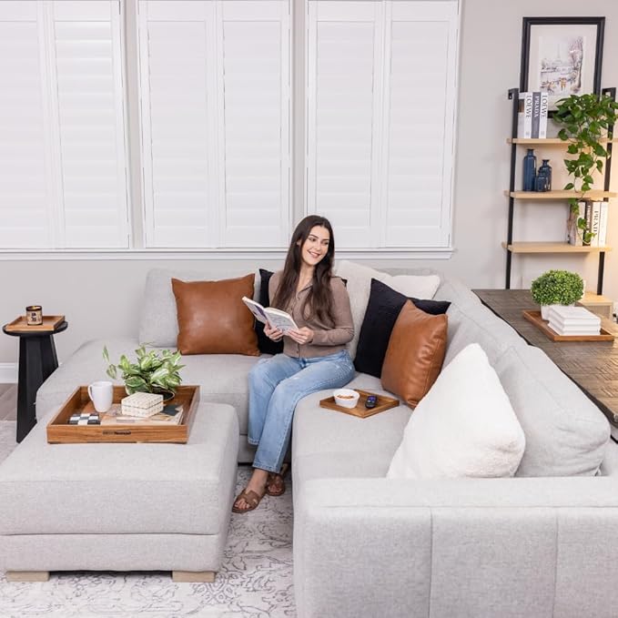 20 inch Large Square Ottoman Tray. Premium Acacia Wood Serving Tray for Living Room, Ottoman, Kitchen or as a Coffee Table Tray. Perfect Serving Tray for Breakfast in Bed, Appetizers or Parties