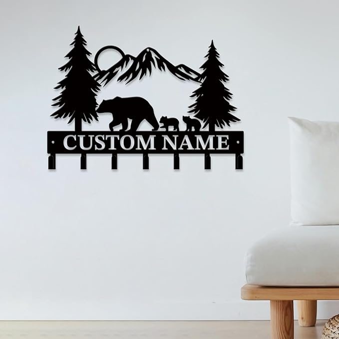 Personalized Custom Name Bear Key Wall Hooks,Metal Bear Keys Clothes Hooks,Metal Bear Wall Home Storage Decorative,For Front Door, Hallway, Kitchen, Bedroom,Keys,Hats (Style I)
