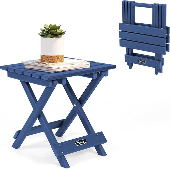 FUNBERRY Outdoor Folding Adirondack Side Table, Portable No Assembly Patio End Table HDPE All Weather