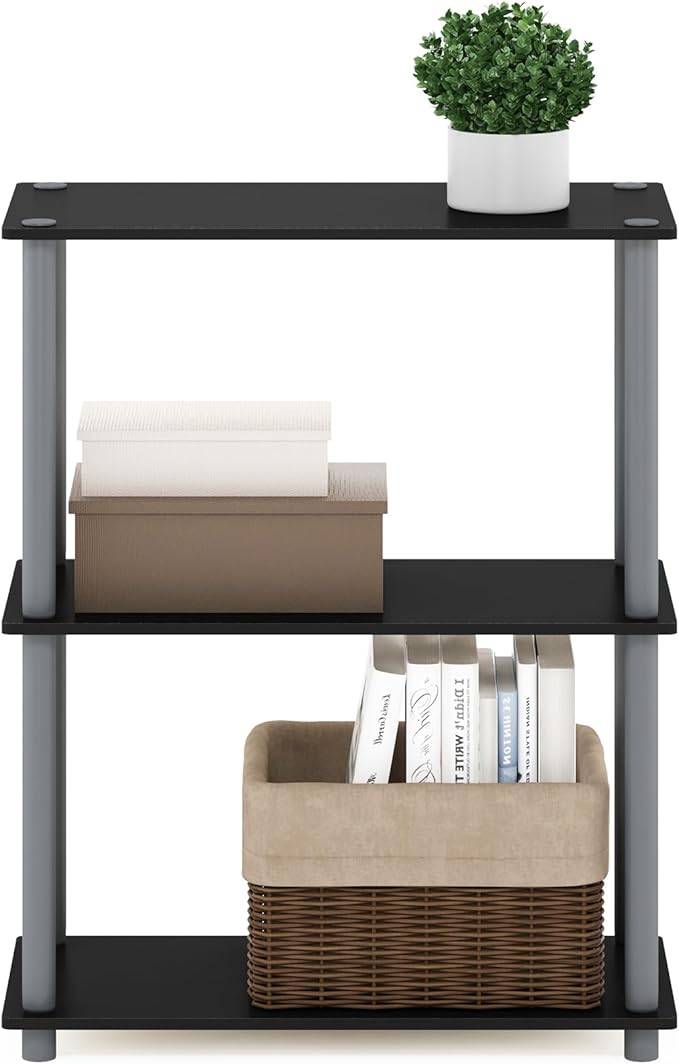 Furinno TURN-N-TUBE Storage Shelves, 3-Tier Book Shelf, Corner Shelf, Toolless Open Shelves, for Organization and Storage, Living Room, Garage, Home Office, Black