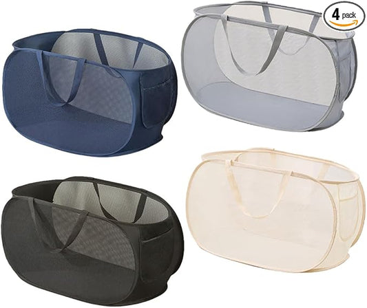 4 Pcs Collapsible Laundry Baskets, Opening Laundry Hamper, Foldable Laundry Basket, Dirty Clothes Basket for Clothes & Home Organization