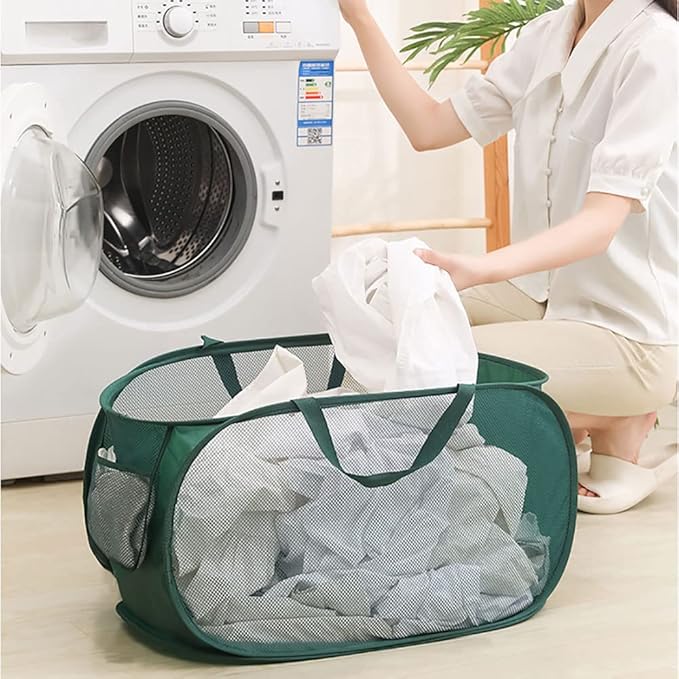 4 Pcs Mesh Popup Laundry Hamper, Opening Laundry Basket,Popup Laundry Basket with Durable Handles,Foldable Pop-up Mesh Hamper Dirty Clothes Basket for Clothes & Laundry-Home Organization