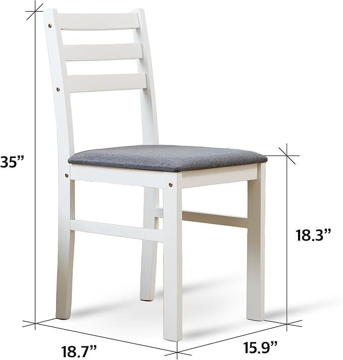Livinia Seattle Modern Farmhouse Kitchen Dining Room Chair Set of 4, Solid Wood Fabric Upholstered Cushion Seat Wood Ladder Back Chairs (White)