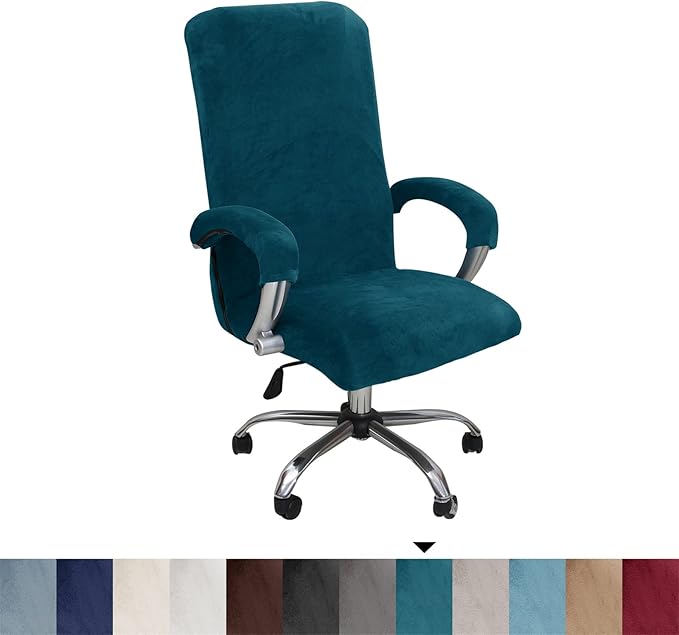 Velvet Plush Office Computer Chair Cover Ergonomic - Cat Proof Stretchable Protector for Mesh Office Desk Chair with Wheels and Armrest - Comfy Executive Office Chair for Adults, Dark Blue, XL