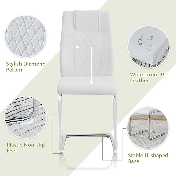 AZmac 63” Glass Dining Room Table Set for 4, Modern Kitchen Table and Chairs Set of 4, Dining Sets with Rectangular Tempered Glass and Sturdy Silver Chrome Base, for Kitchen Home