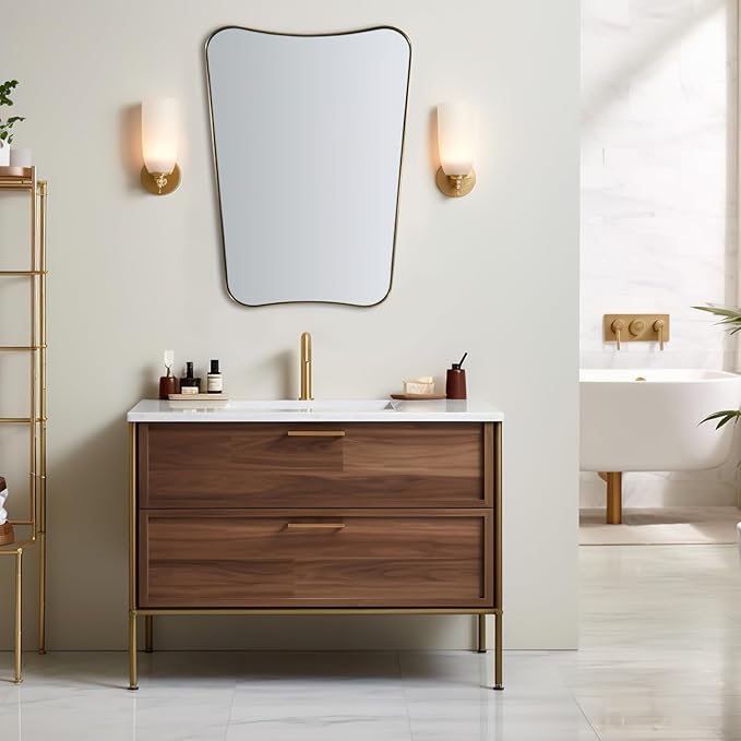 ANDY STAR Gold Vanity Mirror, 22x30 Inch Brushed Gold Bathroom Mirror, Antique Brass Asymmetrical Mirror in Rust-Proof Stainless Steel Metal Frame, Unique Butterfly Shape, Ideal for Home Remodel