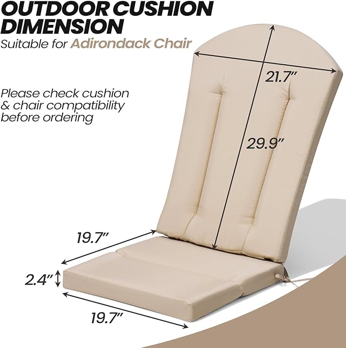 Crestlive Products 50x20 Inch Adirondack Chair Cushions Set of 2 Outdoor Rocking Chair Cushions Water Resistant High Back, Beige